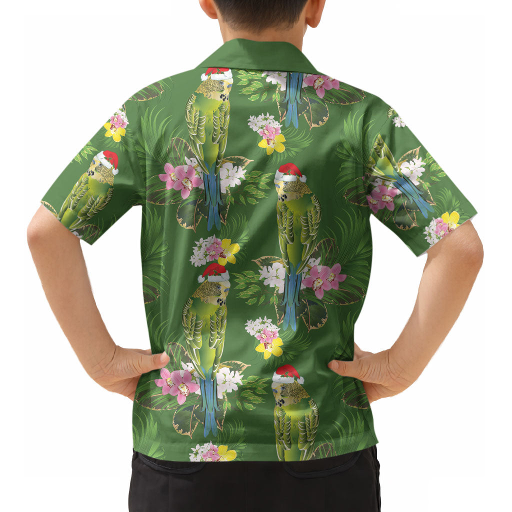 Aussie Santa Budgie Christmas Kid Hawaiian Shirt Green Parakeet Tropical Floral LT9
