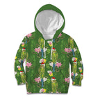 Aussie Santa Budgie Christmas Kid Hoodie Green Parakeet Tropical Floral