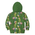 Aussie Santa Budgie Christmas Kid Hoodie Green Parakeet Tropical Floral