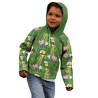 Aussie Santa Budgie Christmas Kid Hoodie Green Parakeet Tropical Floral