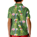 Aussie Santa Budgie Christmas Kid Polo Shirt Green Parakeet Tropical Floral