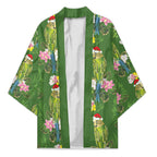 Aussie Santa Budgie Christmas Kimono Green Parakeet Tropical Floral