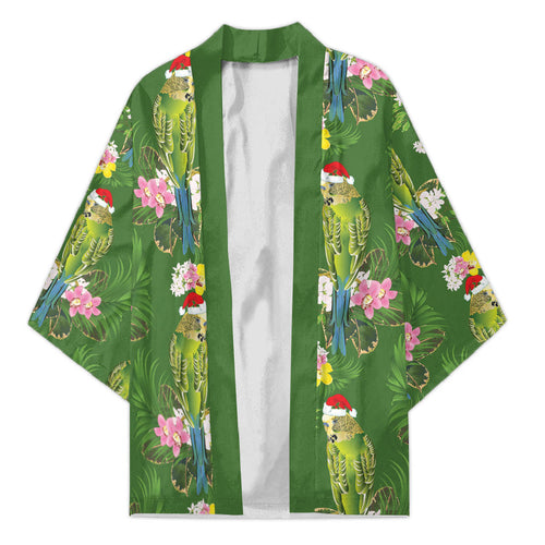 Aussie Santa Budgie Christmas Kimono Green Parakeet Tropical Floral