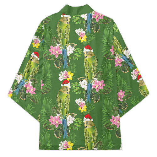 Aussie Santa Budgie Christmas Kimono Green Parakeet Tropical Floral