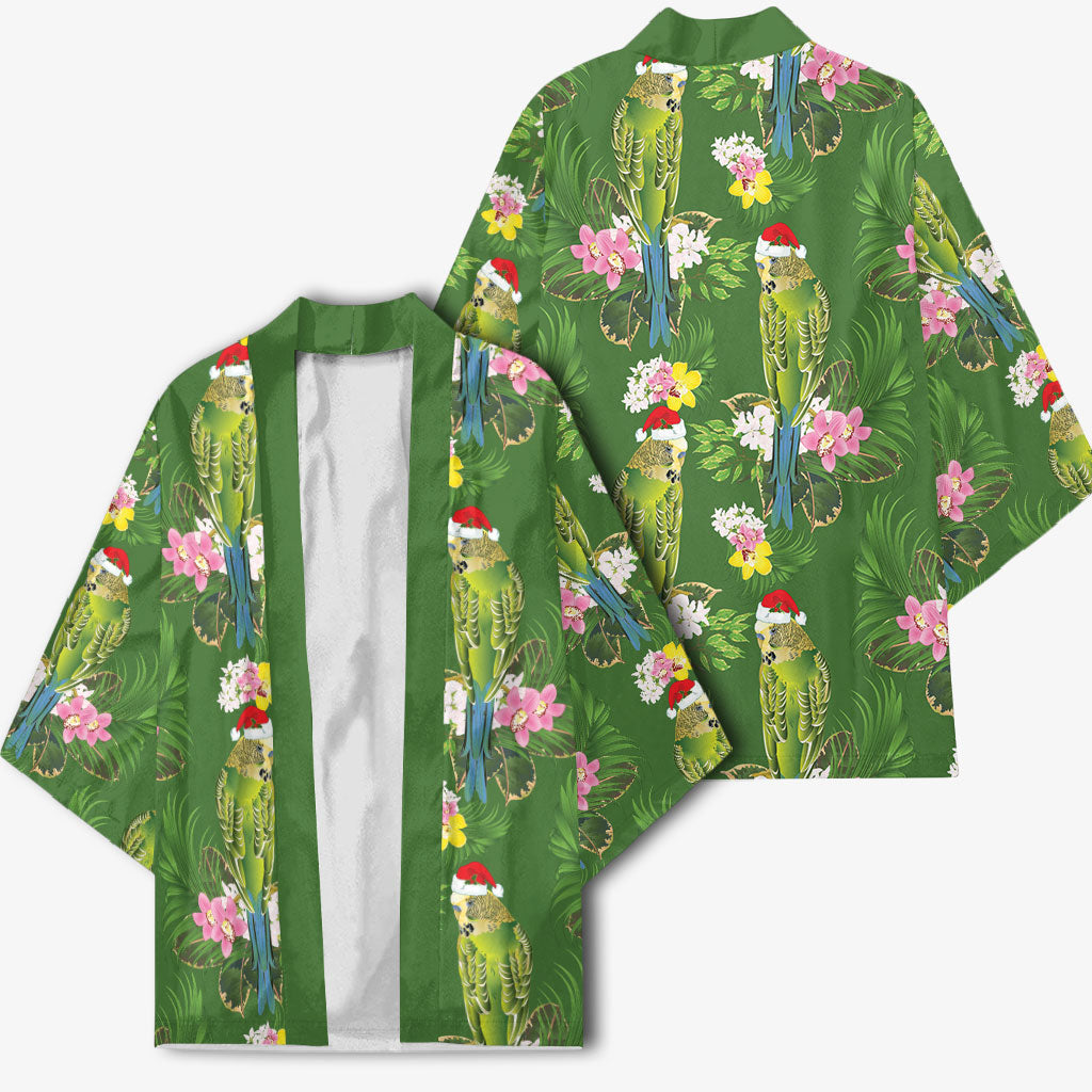 Aussie Santa Budgie Christmas Kimono Green Parakeet Tropical Floral