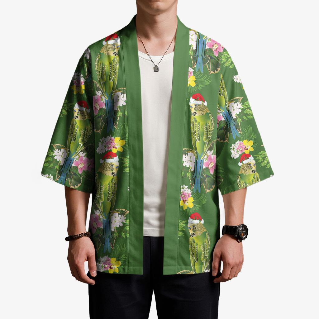 Aussie Santa Budgie Christmas Kimono Green Parakeet Tropical Floral