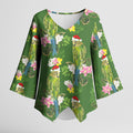 Aussie Santa Budgie Christmas Kimono Sleeve Blouse Green Parakeet Tropical Floral