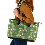 Aussie Santa Budgie Christmas Leather Tote Bag Green Parakeet Tropical Floral