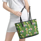Aussie Santa Budgie Christmas Leather Tote Bag Green Parakeet Tropical Floral