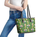 Aussie Santa Budgie Christmas Leather Tote Bag Green Parakeet Tropical Floral