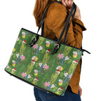 Aussie Santa Budgie Christmas Leather Tote Bag Green Parakeet Tropical Floral