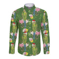 Aussie Santa Budgie Christmas Long Sleeve Button Shirt Green Parakeet Tropical Floral