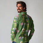 Aussie Santa Budgie Christmas Long Sleeve Polo Shirt Green Parakeet Tropical Floral