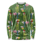 Aussie Santa Budgie Christmas Long Sleeve Shirt Green Parakeet Tropical Floral