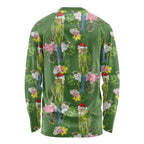 Aussie Santa Budgie Christmas Long Sleeve Shirt Green Parakeet Tropical Floral
