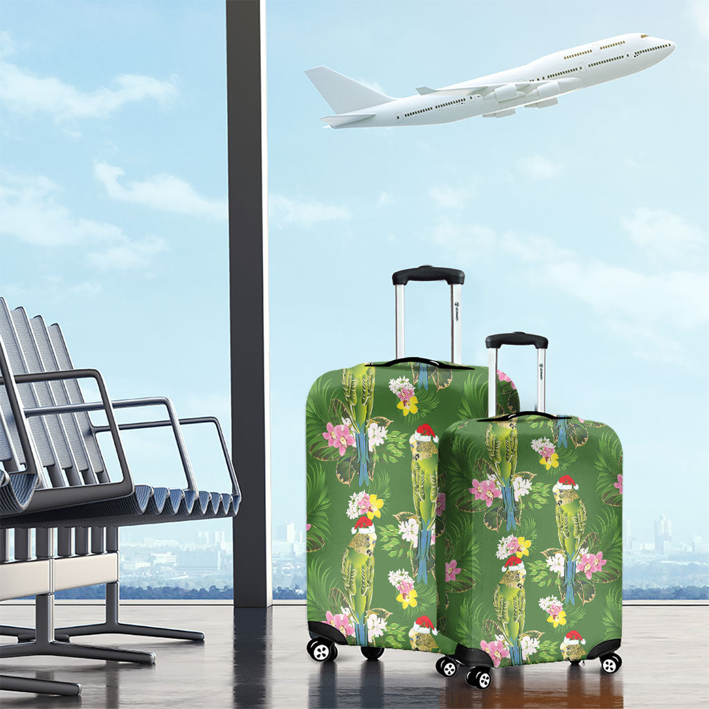 Aussie Santa Budgie Christmas Luggage Cover Green Parakeet Tropical Floral