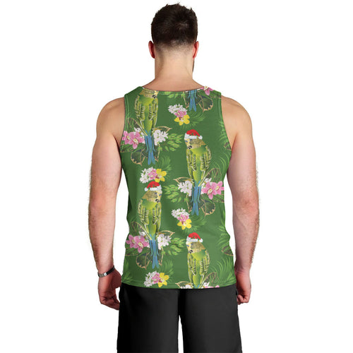 Aussie Santa Budgie Christmas Men Tank Top Green Parakeet Tropical Floral