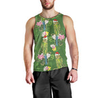 Aussie Santa Budgie Christmas Men Tank Top Green Parakeet Tropical Floral