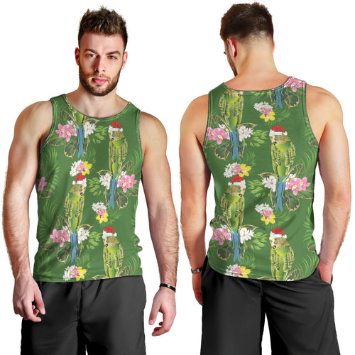 Aussie Santa Budgie Christmas Men Tank Top Green Parakeet Tropical Floral