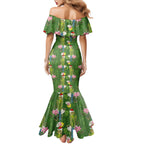Aussie Santa Budgie Christmas Mermaid Dress Green Parakeet Tropical Floral