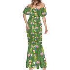 Aussie Santa Budgie Christmas Mermaid Dress Green Parakeet Tropical Floral
