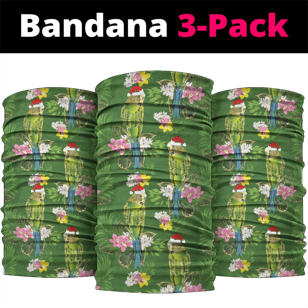 Aussie Santa Budgie Christmas Neck Gaiter Green Parakeet Tropical Floral