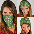 Aussie Santa Budgie Christmas Neck Gaiter Green Parakeet Tropical Floral