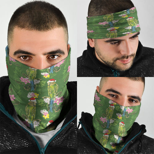 Aussie Santa Budgie Christmas Neck Gaiter Green Parakeet Tropical Floral