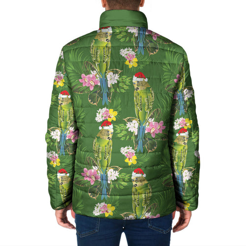 Aussie Santa Budgie Christmas Padded Jacket Green Parakeet Tropical Floral