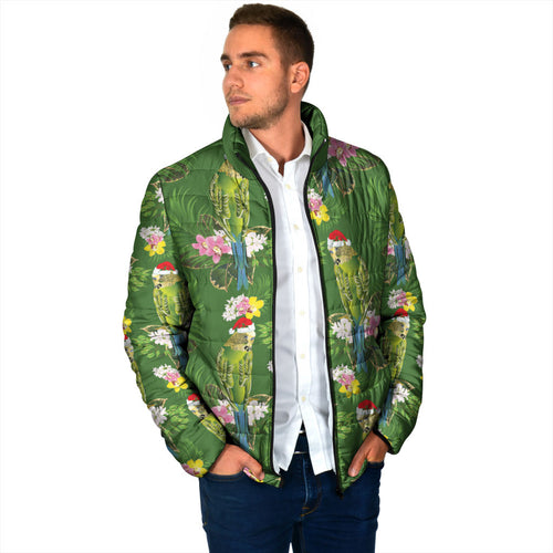 Aussie Santa Budgie Christmas Padded Jacket Green Parakeet Tropical Floral