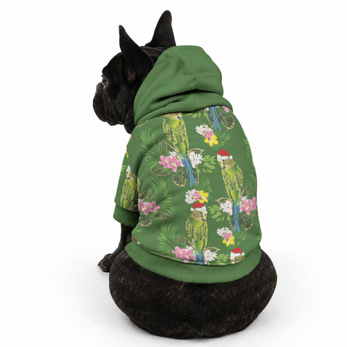 Aussie Santa Budgie Christmas Pet Hoodie Green Parakeet Tropical Floral