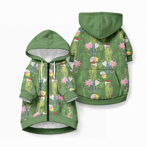 Aussie Santa Budgie Christmas Pet Hoodie Green Parakeet Tropical Floral