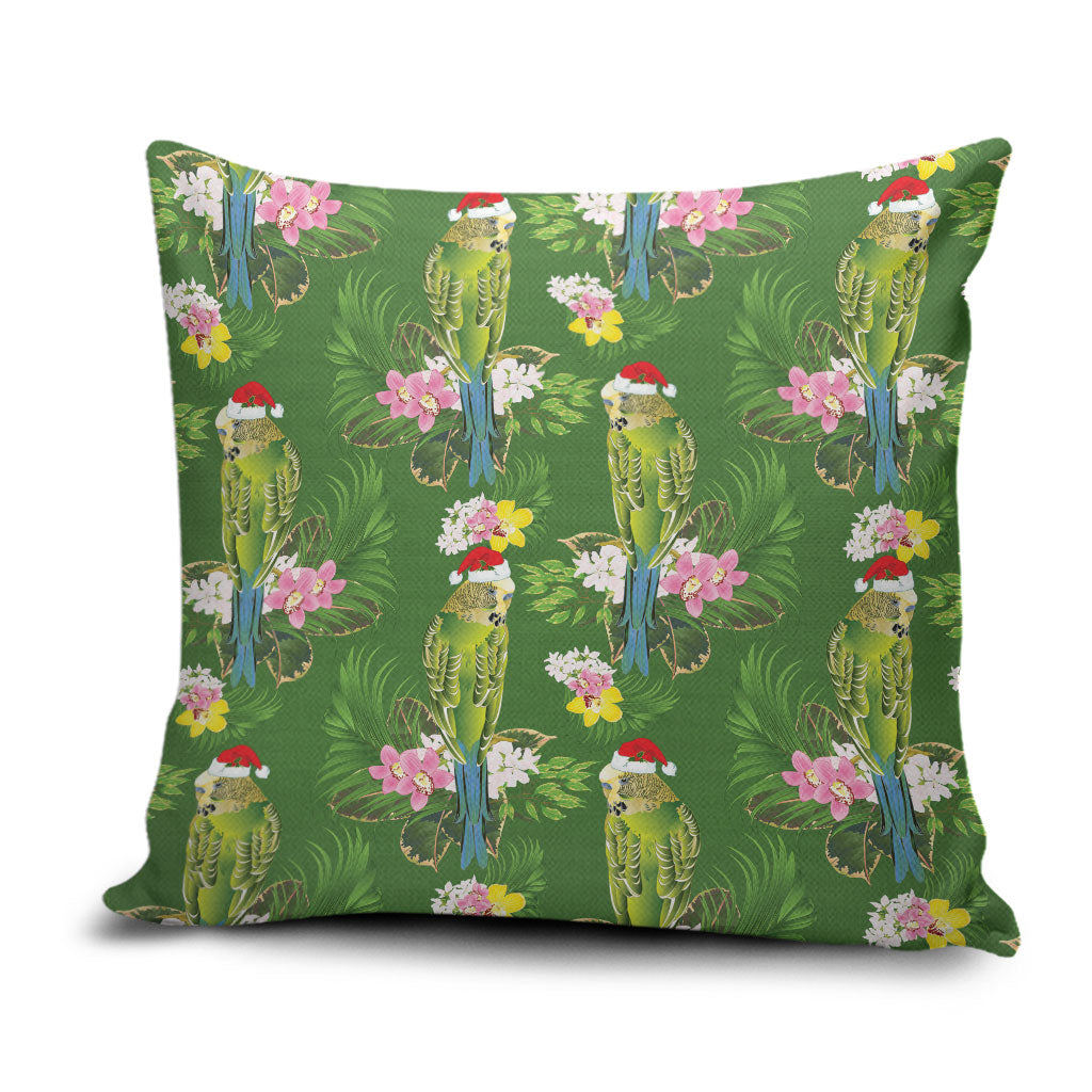 Aussie Santa Budgie Christmas Pillow Cover Green Parakeet Tropical Floral