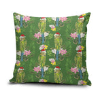 Aussie Santa Budgie Christmas Pillow Cover Green Parakeet Tropical Floral