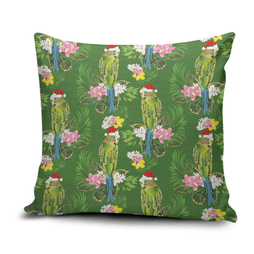 Aussie Santa Budgie Christmas Pillow Cover Green Parakeet Tropical Floral