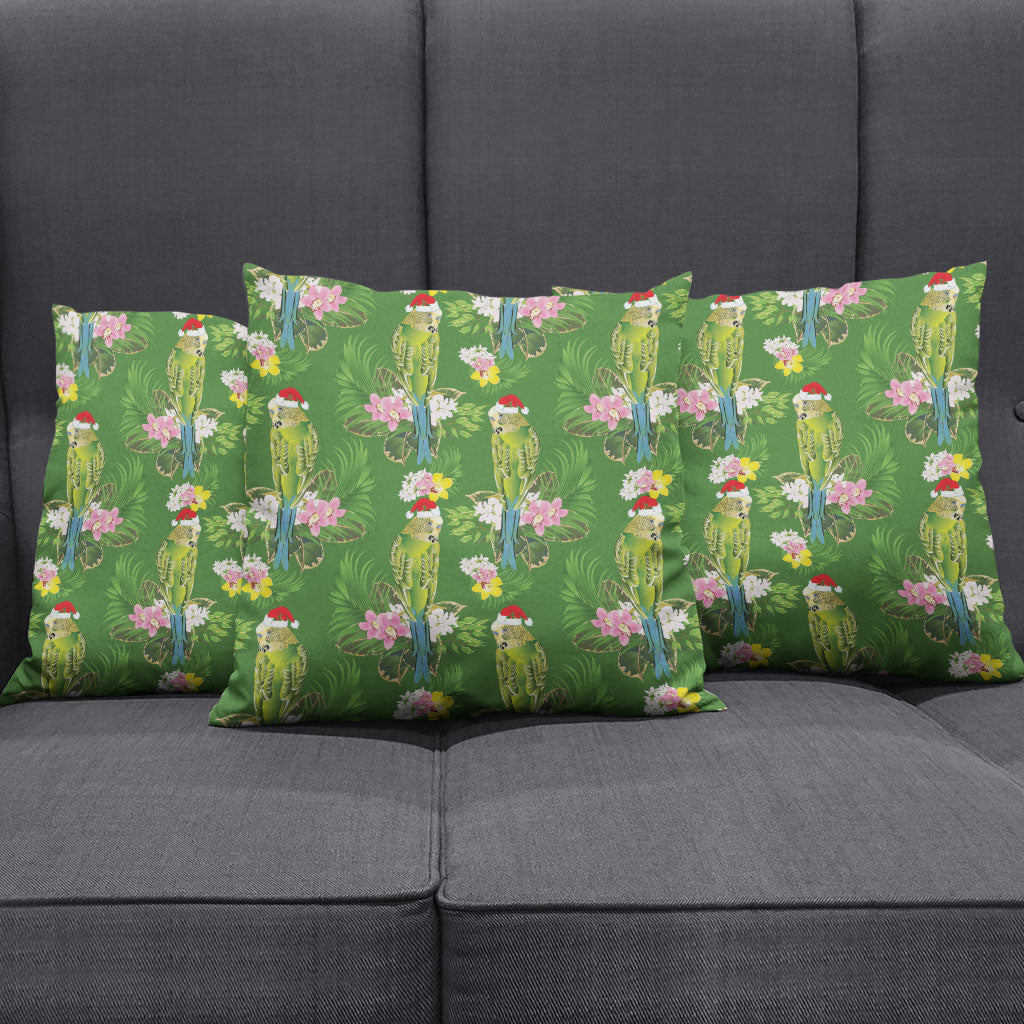 Aussie Santa Budgie Christmas Pillow Cover Green Parakeet Tropical Floral