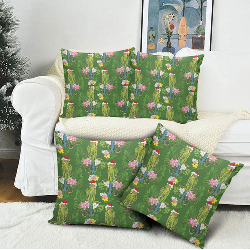 Aussie Santa Budgie Christmas Pillow Cover Green Parakeet Tropical Floral
