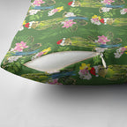 Aussie Santa Budgie Christmas Pillow Cover Green Parakeet Tropical Floral