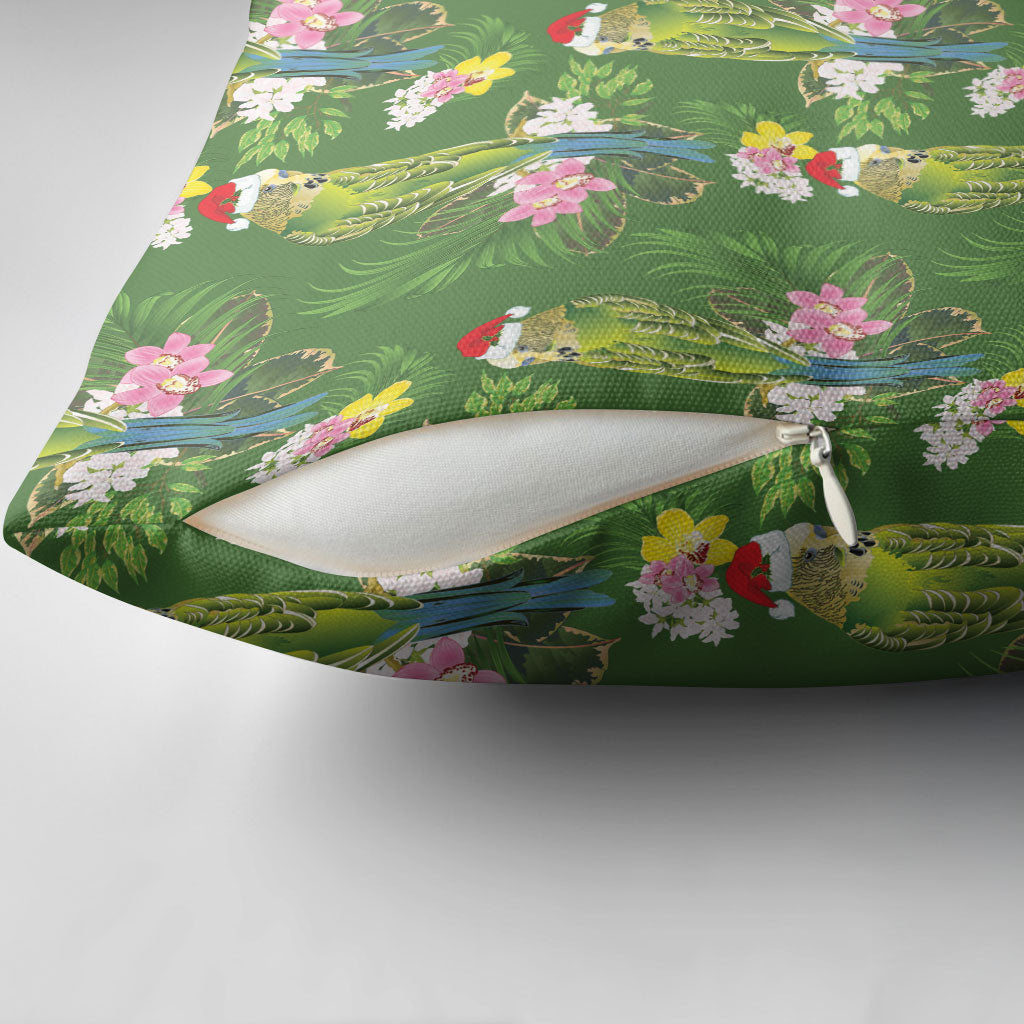 Aussie Santa Budgie Christmas Pillow Cover Green Parakeet Tropical Floral