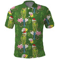 Aussie Santa Budgie Christmas Polo Shirt Green Parakeet Tropical Floral