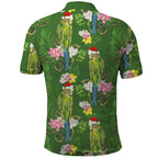 Aussie Santa Budgie Christmas Polo Shirt Green Parakeet Tropical Floral