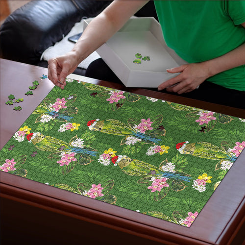 Aussie Santa Budgie Christmas Puzzle Green Parakeet Tropical Floral