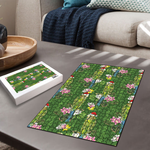 Aussie Santa Budgie Christmas Puzzle Green Parakeet Tropical Floral