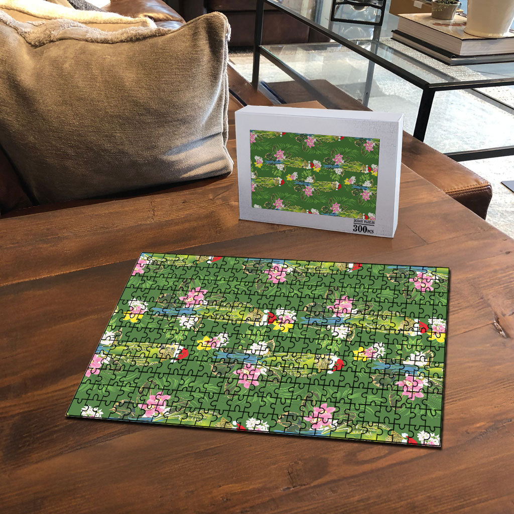 Aussie Santa Budgie Christmas Puzzle Green Parakeet Tropical Floral