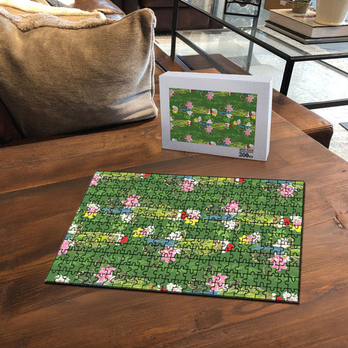 Aussie Santa Budgie Christmas Puzzle Green Parakeet Tropical Floral
