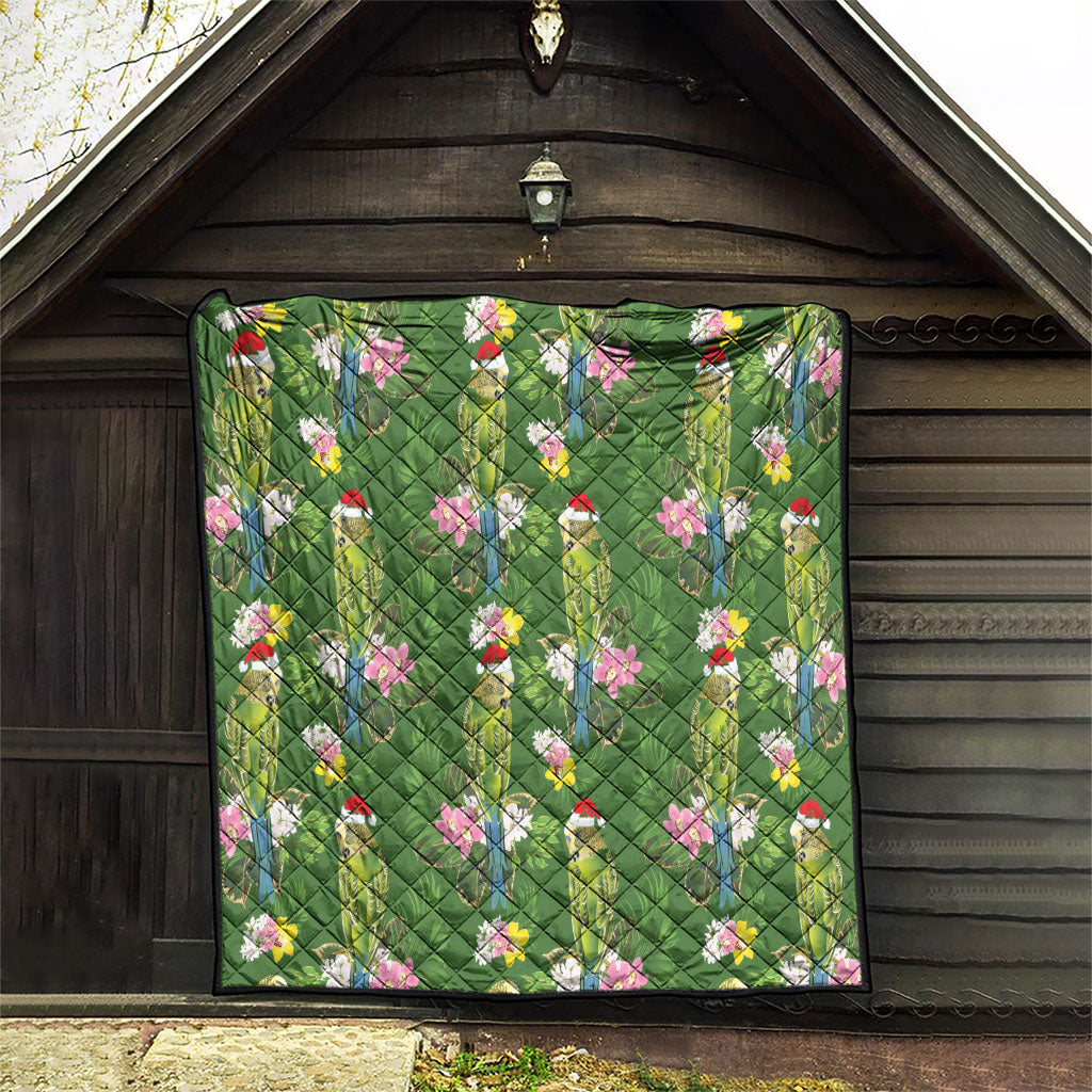 Aussie Santa Budgie Christmas Quilt Green Parakeet Tropical Floral