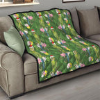 Aussie Santa Budgie Christmas Quilt Green Parakeet Tropical Floral