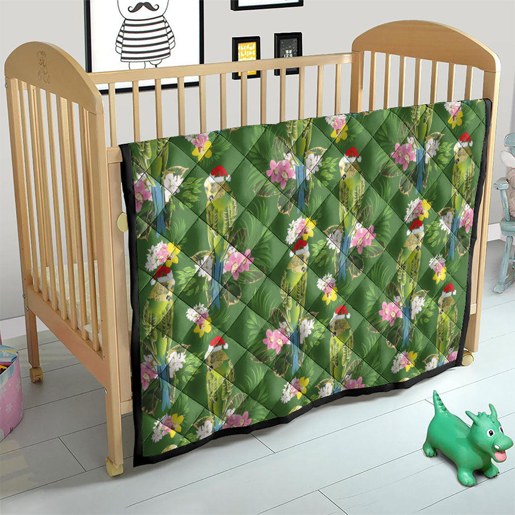 Aussie Santa Budgie Christmas Quilt Green Parakeet Tropical Floral