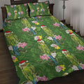 Aussie Santa Budgie Christmas Quilt Bed Set Green Parakeet Tropical Floral