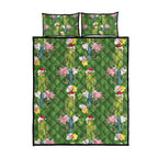 Aussie Santa Budgie Christmas Quilt Bed Set Green Parakeet Tropical Floral